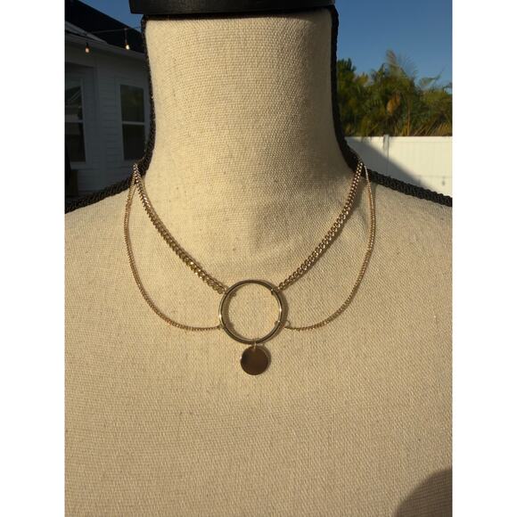 Gold chain layered choker with round pendant 90s y2k - Picture 2 of 2